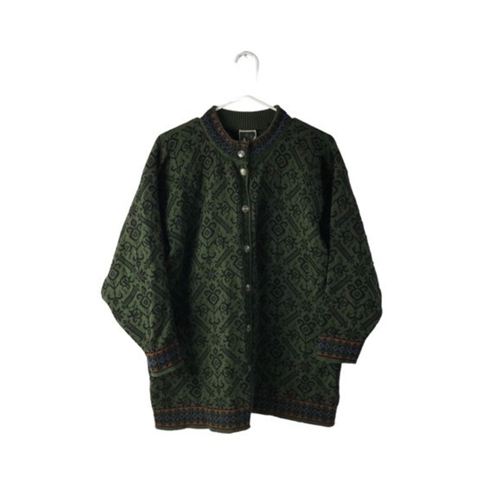 Dale of Norway Women's Cardigan Sweater-Pure New Wool-Green Black size Medium